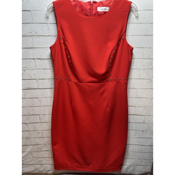 Calvin Klein Dresses & Skirts - Calvin Klein Dress Womens 10 Red Sleeveless Sheath Grommet Stud Detail Lined